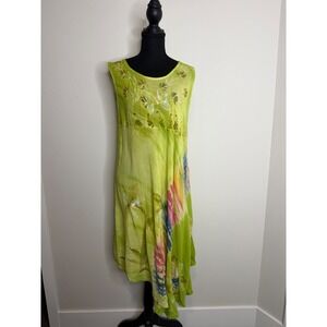Divine Green Artsy Abstract Tie Dye Sequin Sharkbite Midi Dress‎ Free Size